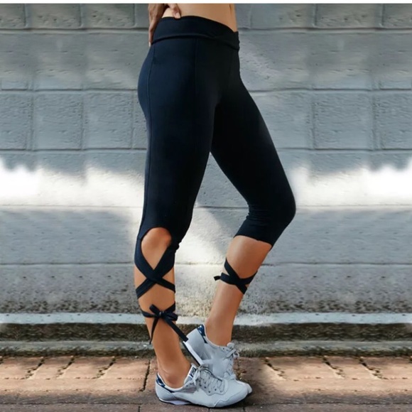 Black Exercise Bandage Wrap Pants - Picture 3 of 4